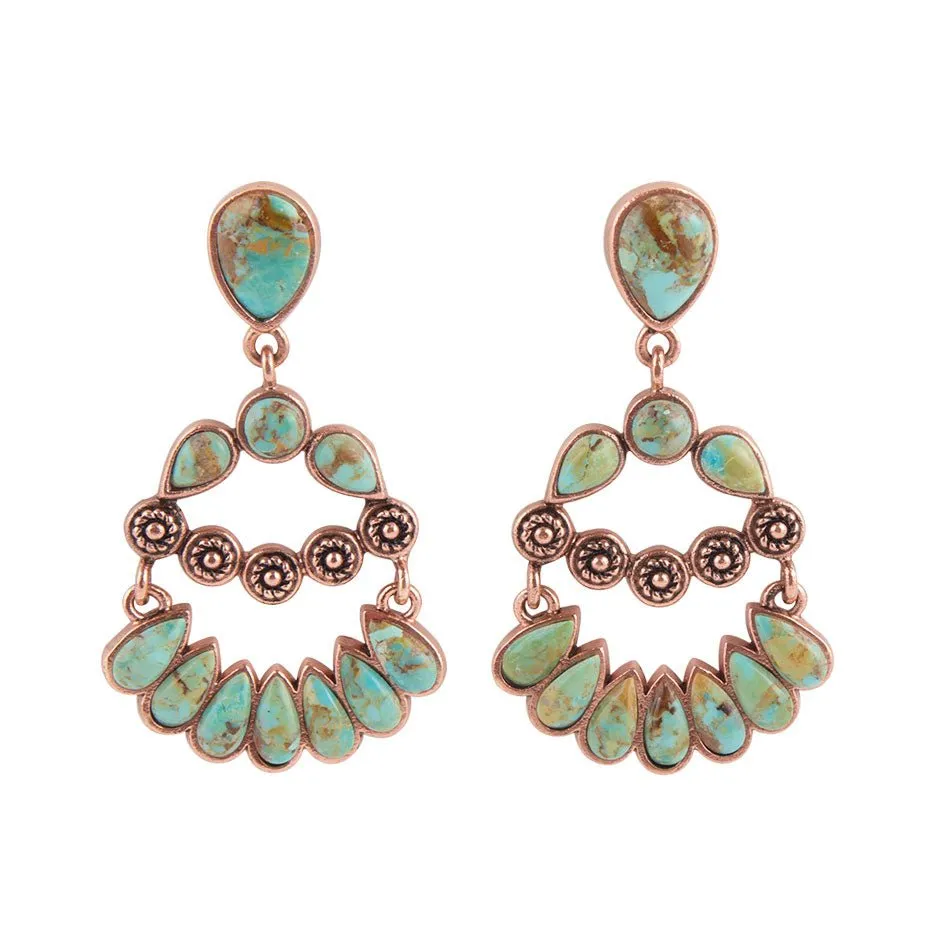 Botanical Green Turquoise Golden Statement Earrings sold by Barse