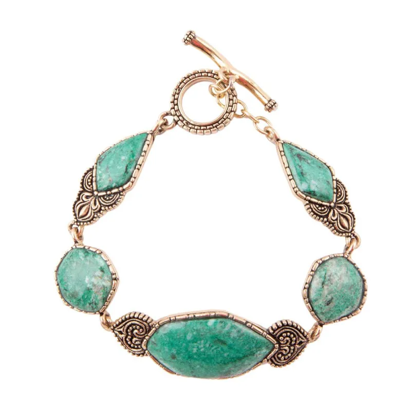 Ikkat Green Chrysocolla Golden Link Bracelet sold by Barse