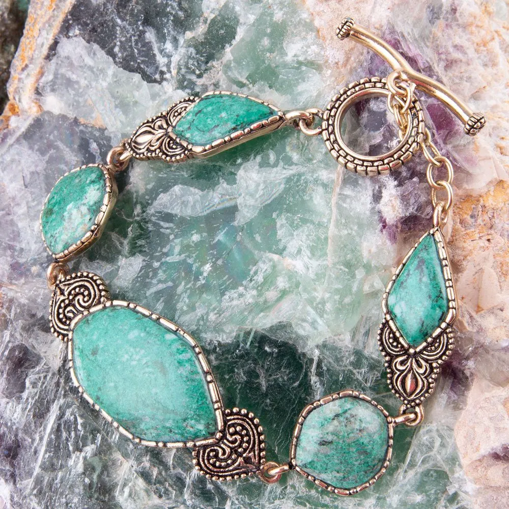 Ikkat Green Chrysocolla Golden Link Bracelet sold by Barse product image thumbnail 2