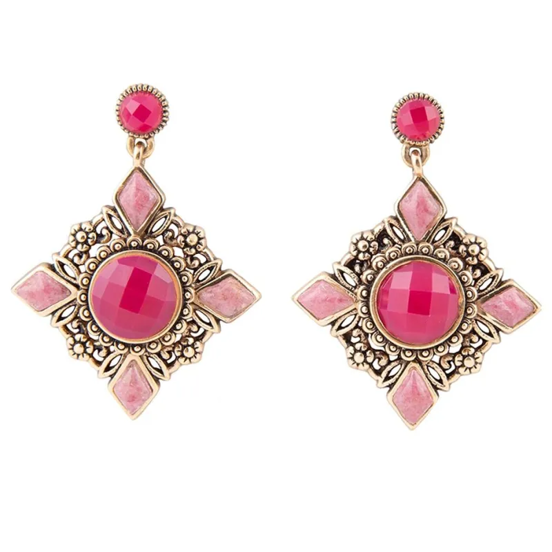 Embellished Pink Quartz Golden Post Drop Earrings sold by Barse