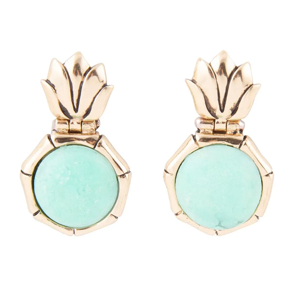 Vibrant Green Chrysoprase Golden Lotus Post Earrings sold by Barse