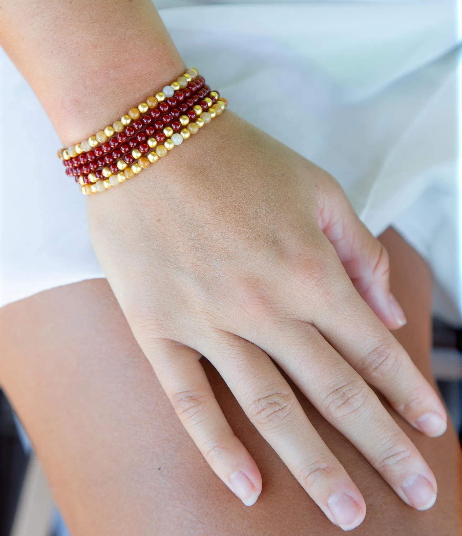 Red Carnelian and Yellow Jade Golden Stretch Bracelet Set sold by Barse product image thumbnail 2