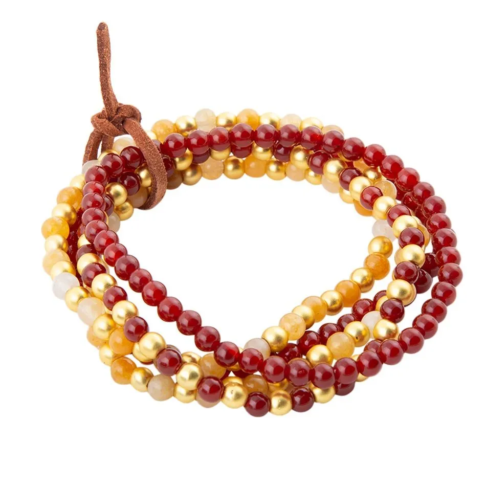 Red Carnelian and Yellow Jade Golden Stretch Bracelet Set sold by Barse