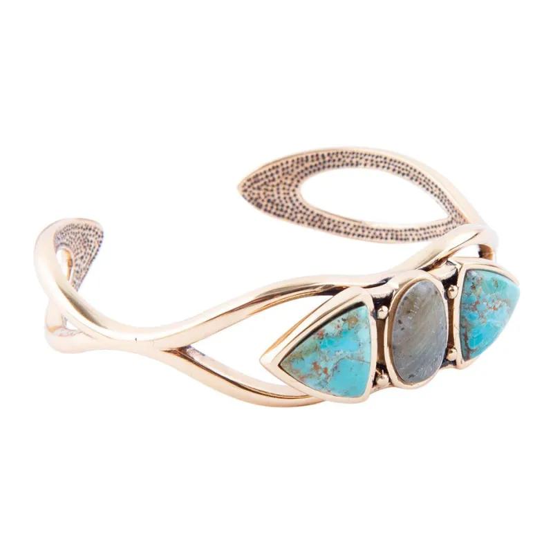 Gray Labradorite and Blue Turquoise Golden Cuff Bracelet sold by Barse