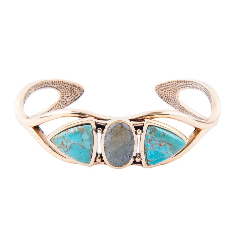 Gray Labradorite and Blue Turquoise Golden Cuff Bracelet sold by Barse product image thumbnail 3