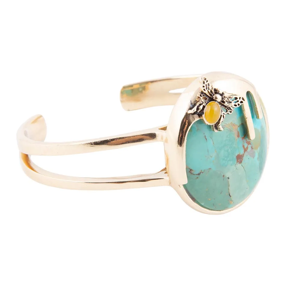 Honey Bee Blue Turquoise Golden Cuff Bracelet sold by Barse