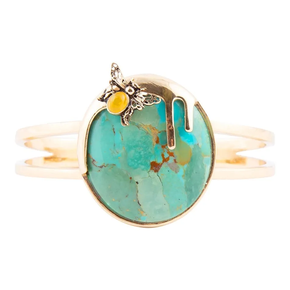 Honey Bee Blue Turquoise Golden Cuff Bracelet sold by Barse product image thumbnail 3