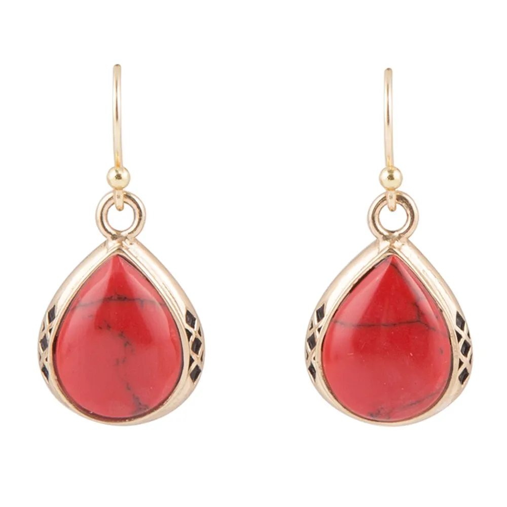 The Perfect Drop Red Howlite Earrings sold by Barse