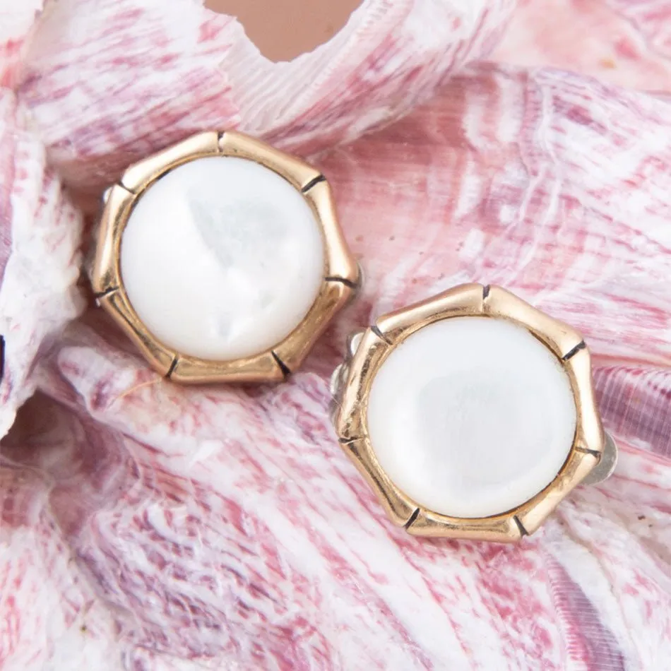 White Mother of Pearl Golden Bamboo Clip Earrings sold by Barse product image thumbnail 3