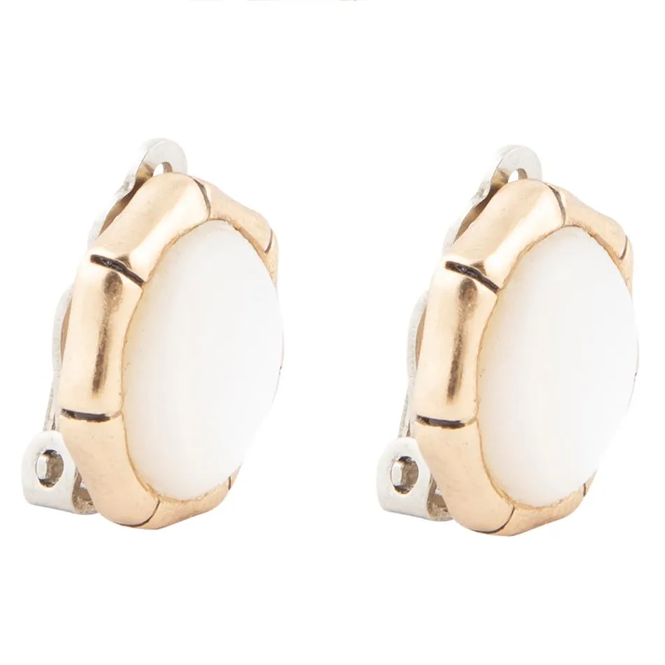 White Mother of Pearl Golden Bamboo Clip Earrings sold by Barse product image thumbnail 4