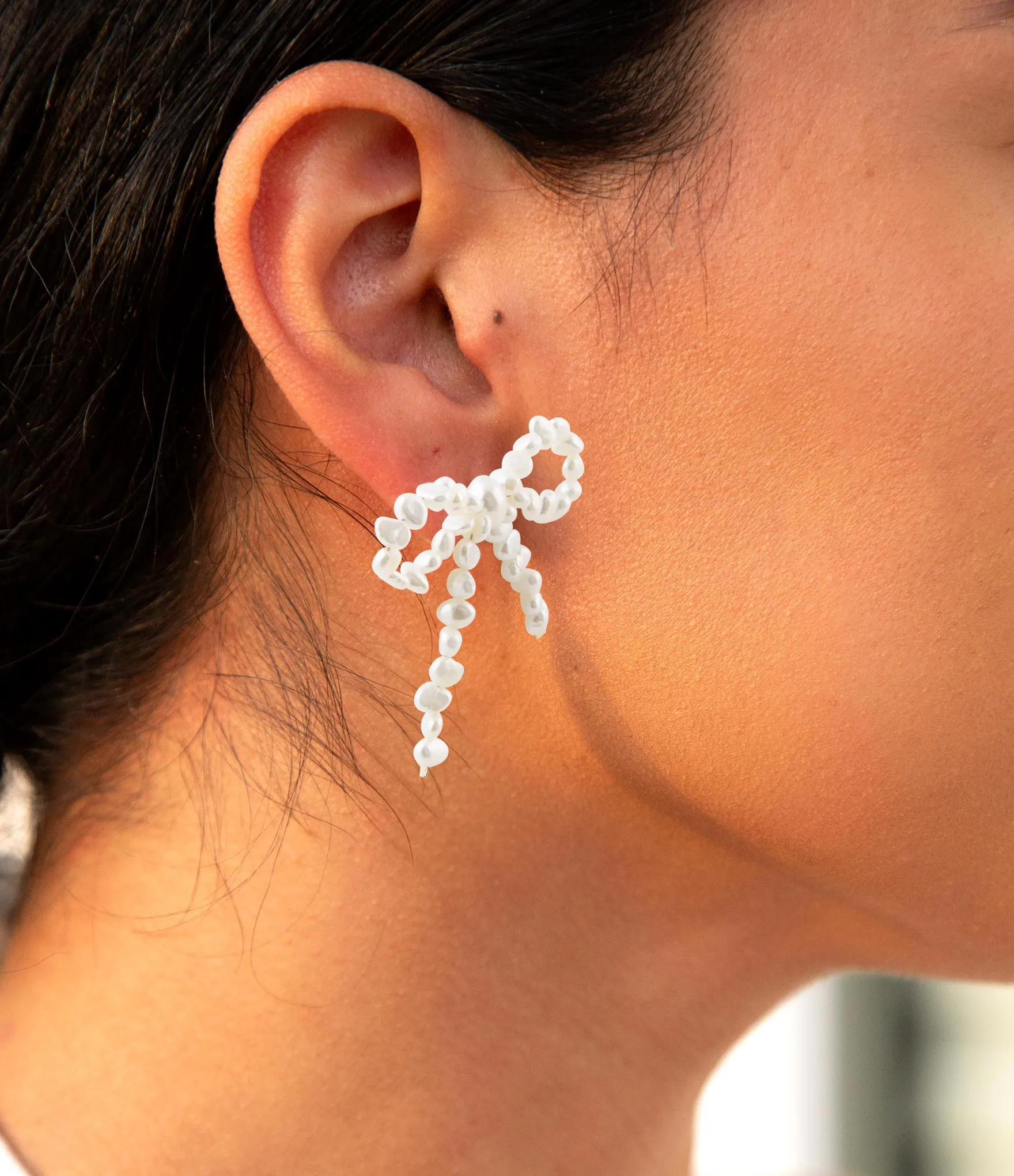 Freshwater White Pearl Bow Post Earrings sold by Barse product image thumbnail 4