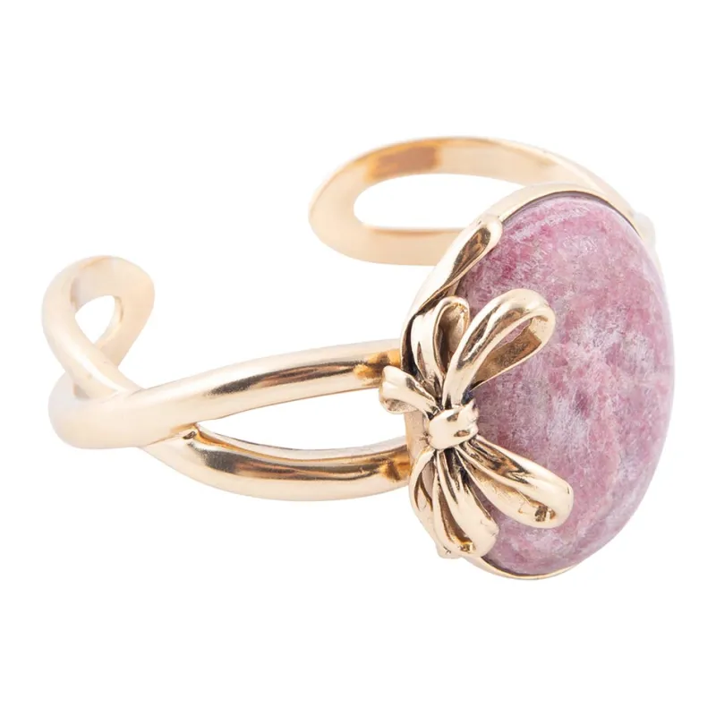 Gifted Pink Rhodonite Golden Bow Cuff Bracelet sold by Barse