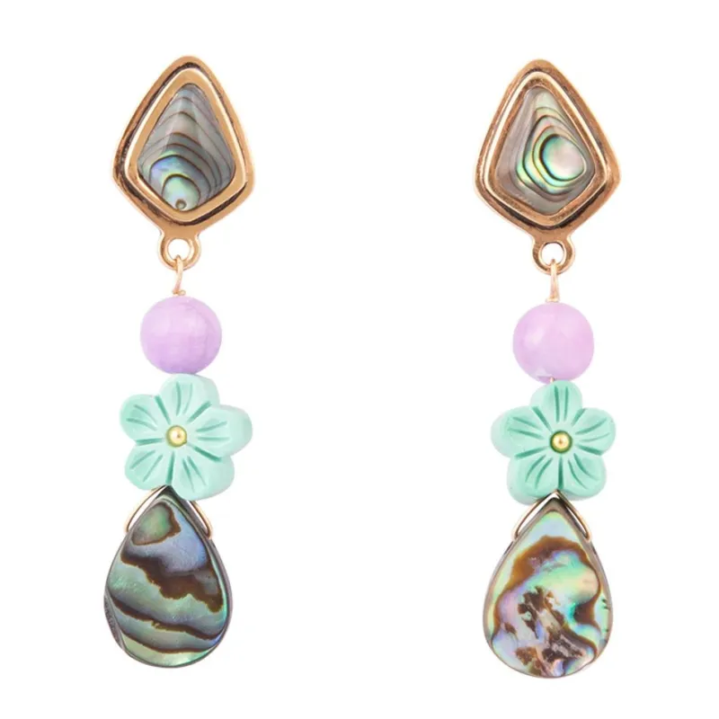 Aruba Blue Abalone Post Golden Drop Earrings sold by Barse