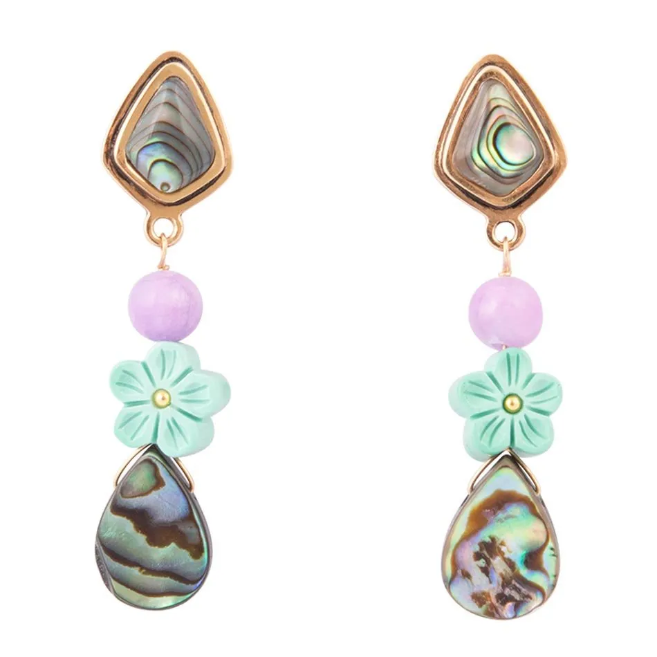 Aruba Blue Abalone Post Golden Drop Earrings sold by Barse