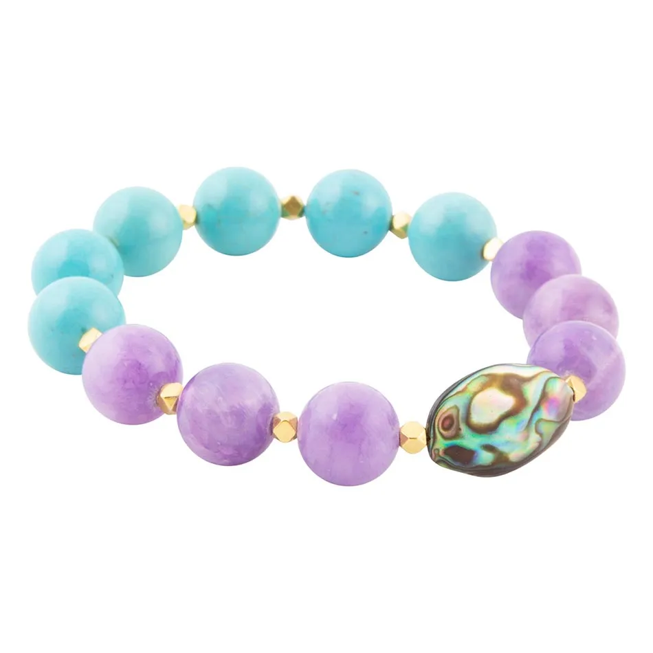 Aruba Blue and Purple Jade Chunky Stretch Bracelet sold by Barse
