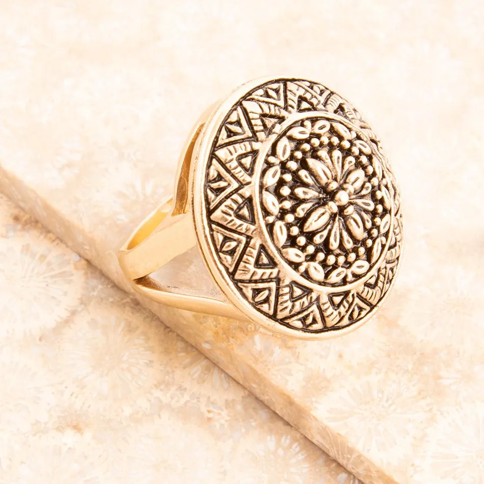 Engraved Golden Bronze Statement Ring sold by Barse product image thumbnail 3