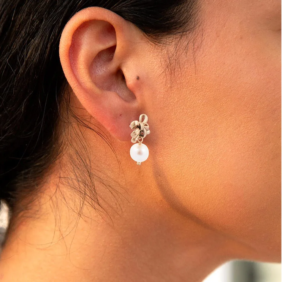 Gifted Freshwater Pearl Bow Golden Drop Earrings sold by Barse product image thumbnail 3