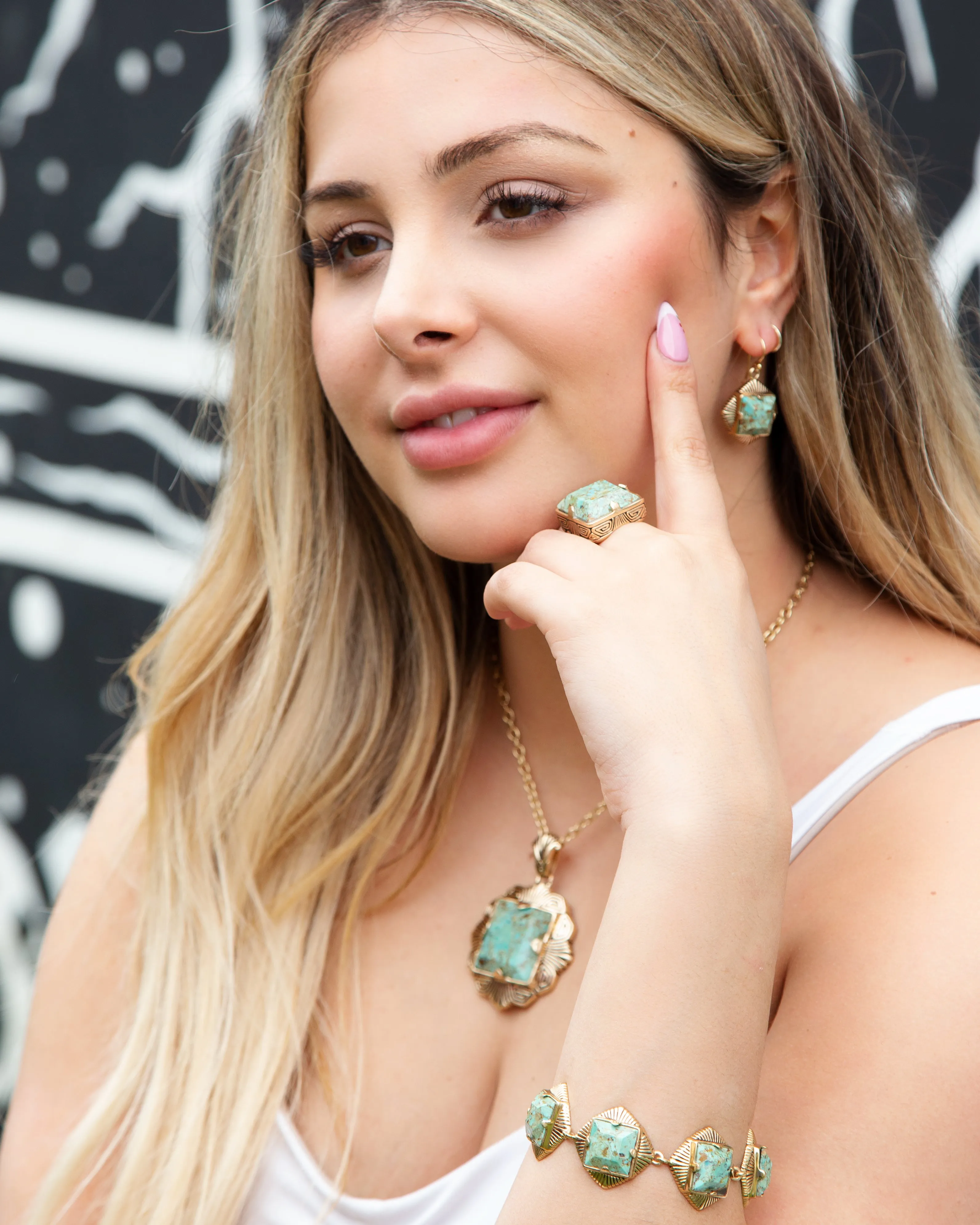 Blue Turquoise Square Golden Pendant Necklace sold by Barse product image thumbnail 2