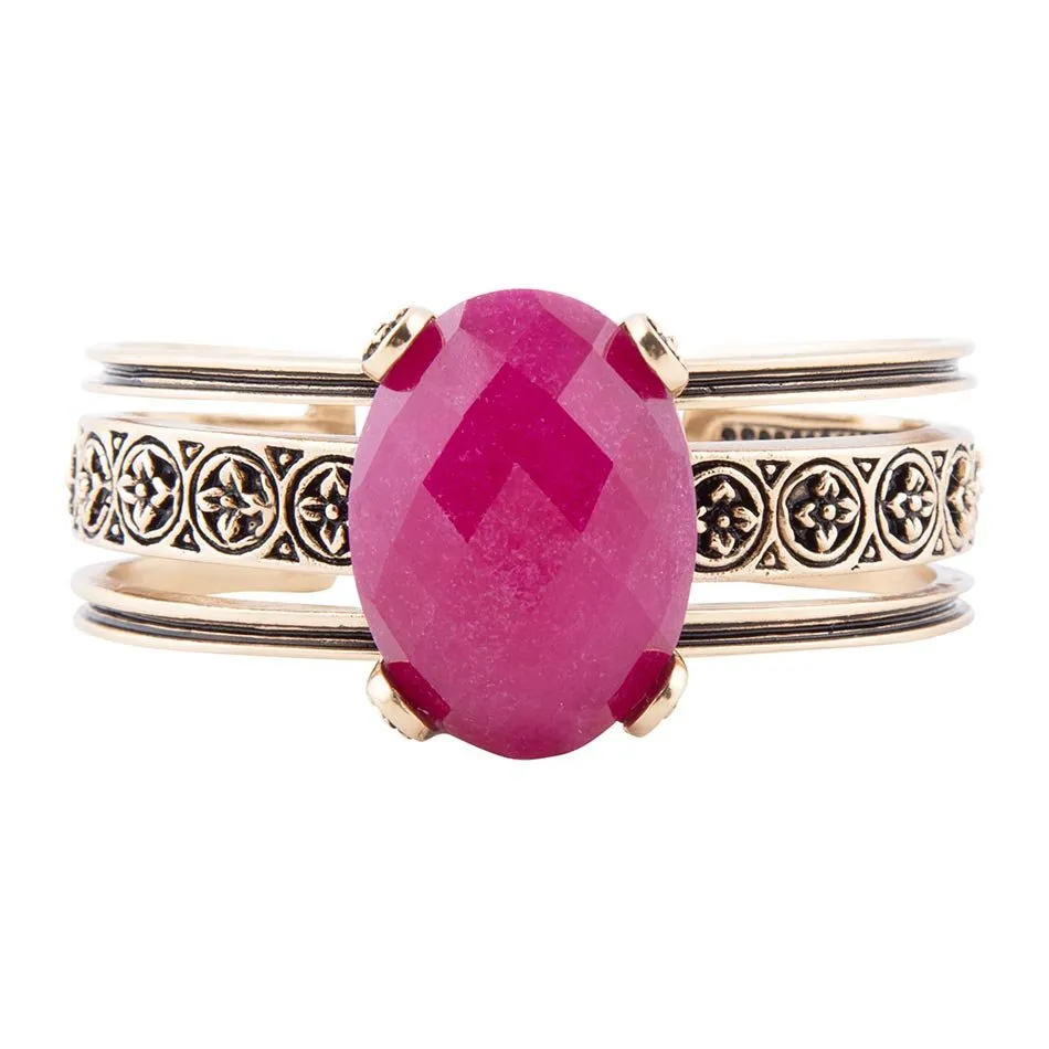 Red Raspberry Quartz Golden Statement Cuff Bracelet sold by Barse product image thumbnail 4