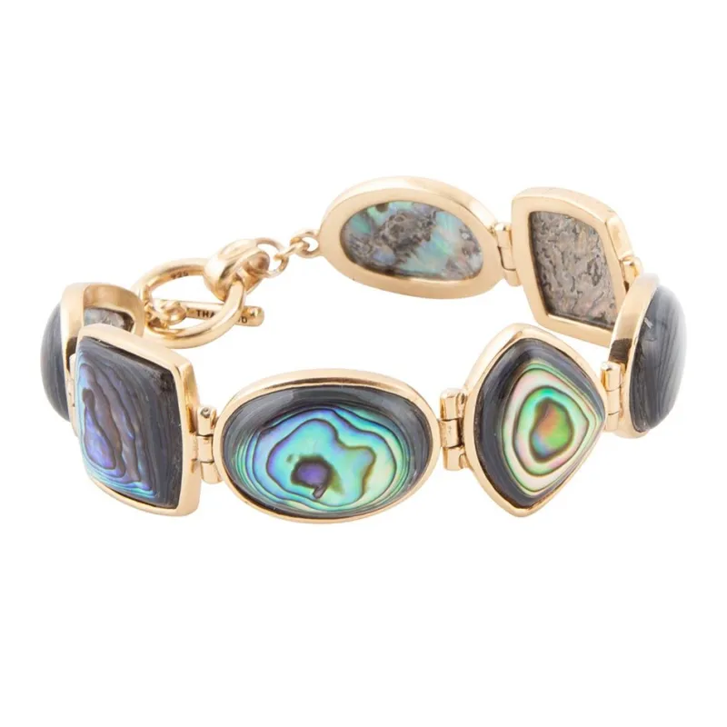 Shapes of Blue and Green Abalone Golden Link Bracelet sold by Barse