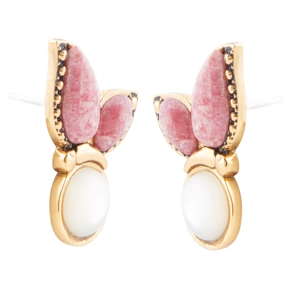 Pink Rhodonite and White Mother of Pearl Golden Butterflies Post Earrings sold by Barse product image thumbnail 4