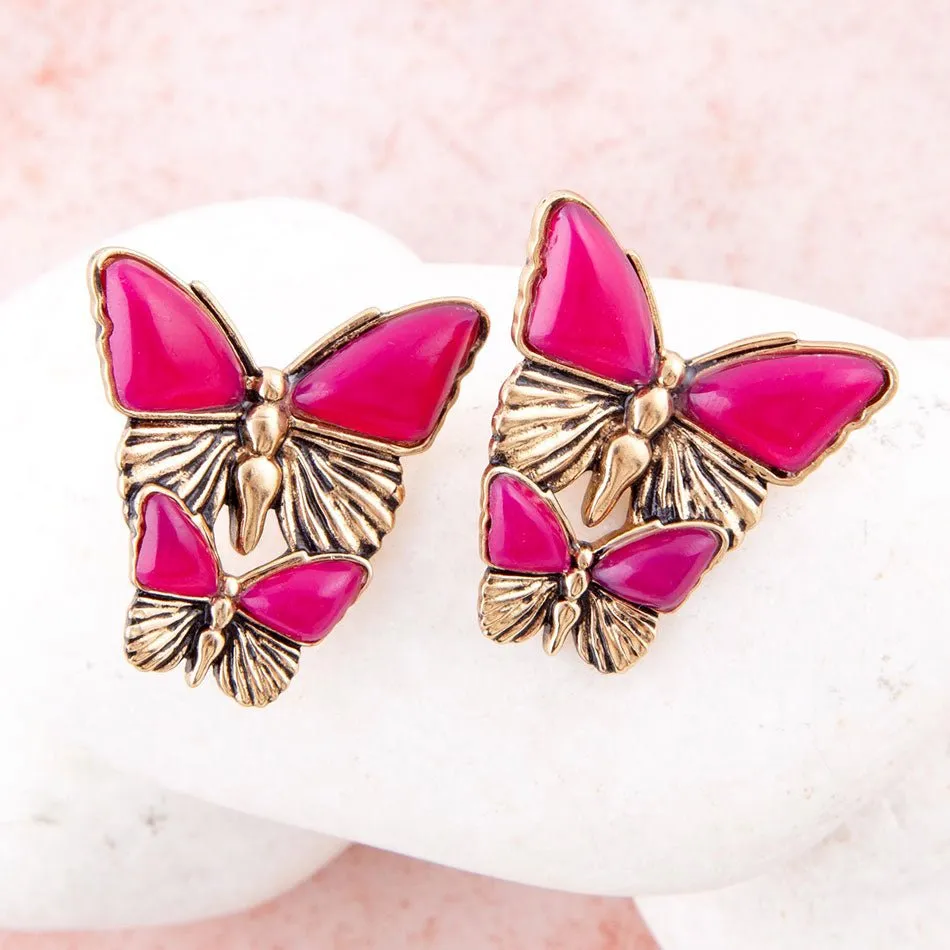 Pink Agate Golden Butterflies Post Earrings sold by Barse product image thumbnail 3
