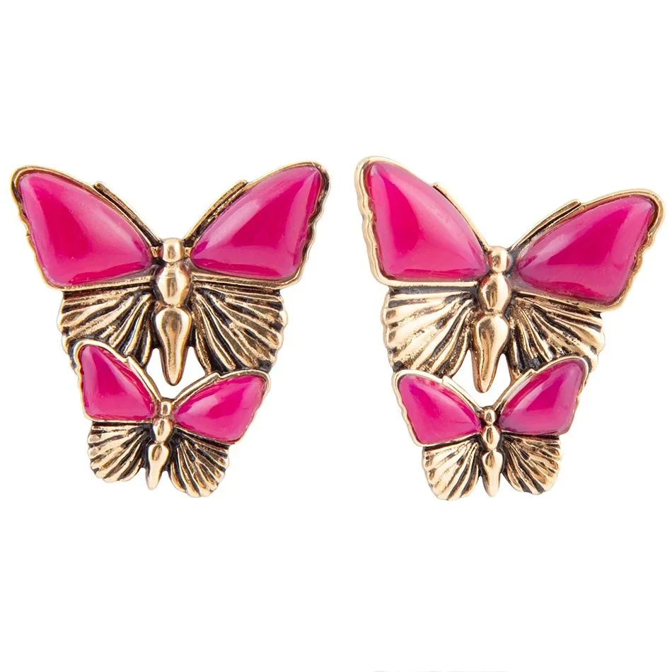 Pink Agate Golden Butterflies Post Earrings sold by Barse
