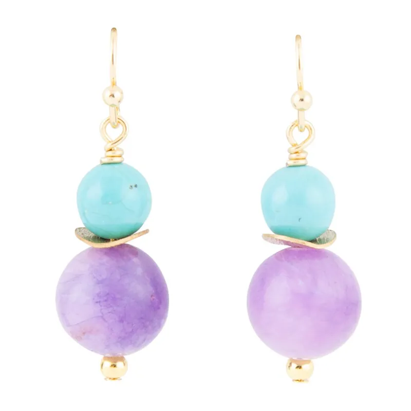 Aruba Purple Jade Golden Drop Earrings sold by Barse
