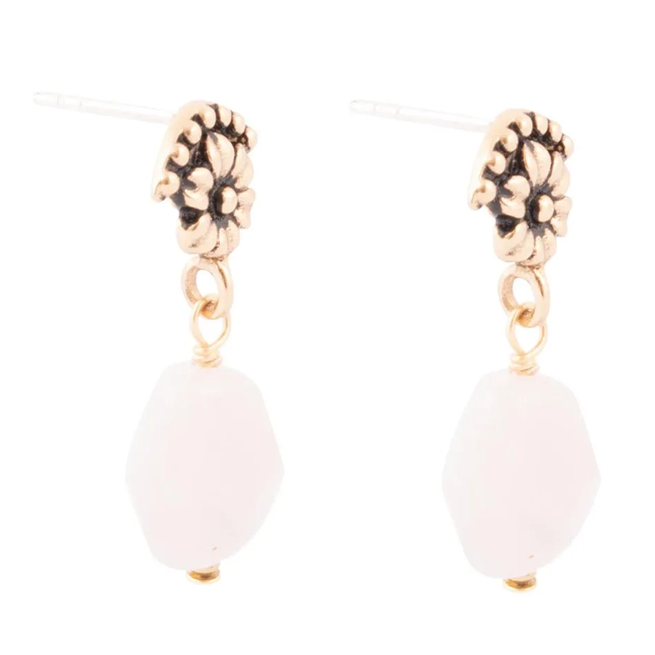 Pink Rose Quartz Golden Floral Drop Earrings sold by Barse product image thumbnail 3