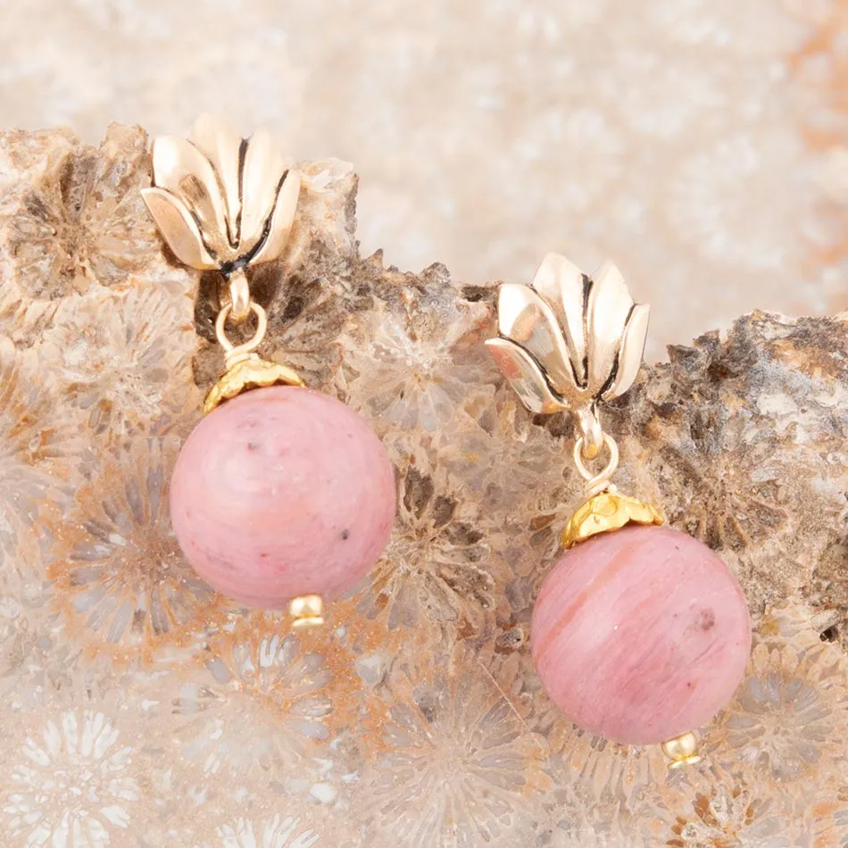 Pink Rhodonite Golden Lotus Drop Earrings sold by Barse product image thumbnail 2