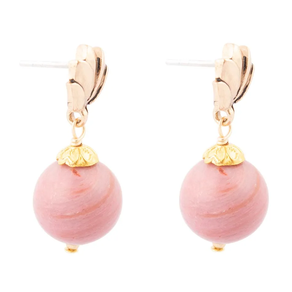Pink Rhodonite Golden Lotus Drop Earrings sold by Barse product image thumbnail 3