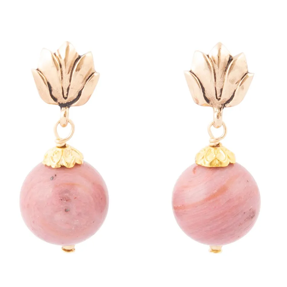 Pink Rhodonite Golden Lotus Drop Earrings sold by Barse