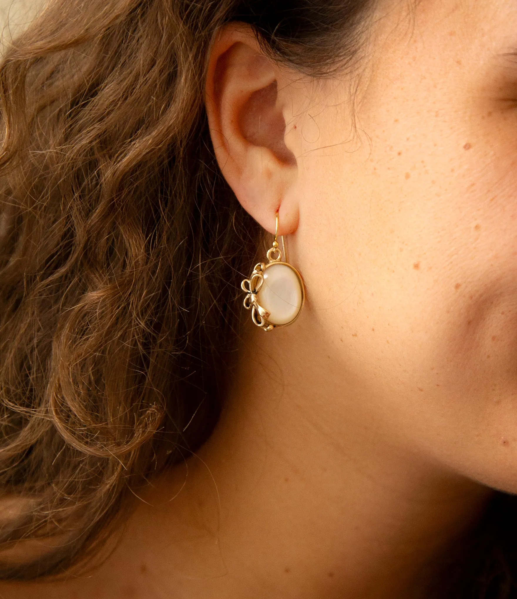 Gifted White Mother of Pearl Golden Bow Drop Earrings sold by Barse product image thumbnail 2