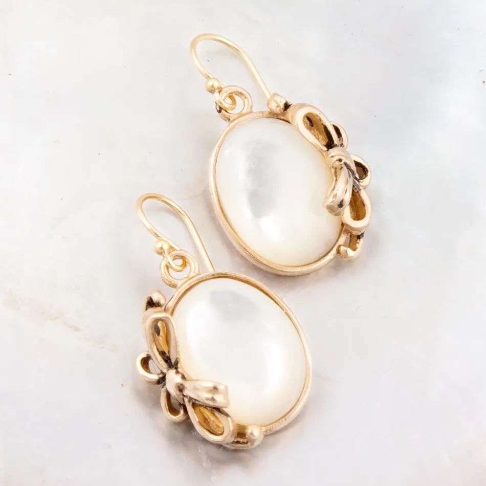 Gifted White Mother of Pearl Golden Bow Drop Earrings sold by Barse product image thumbnail 3