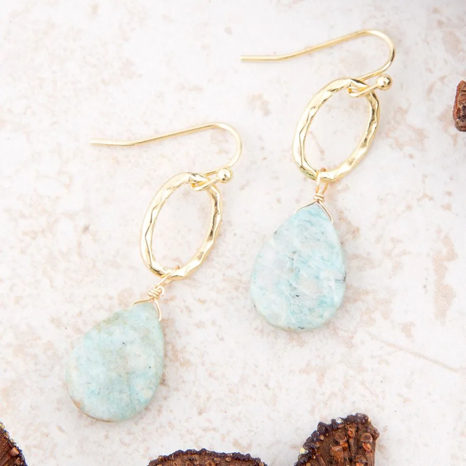 Pretty Drops of Blue Amazonite Golden Drop Earrings sold by Barse product image thumbnail 3