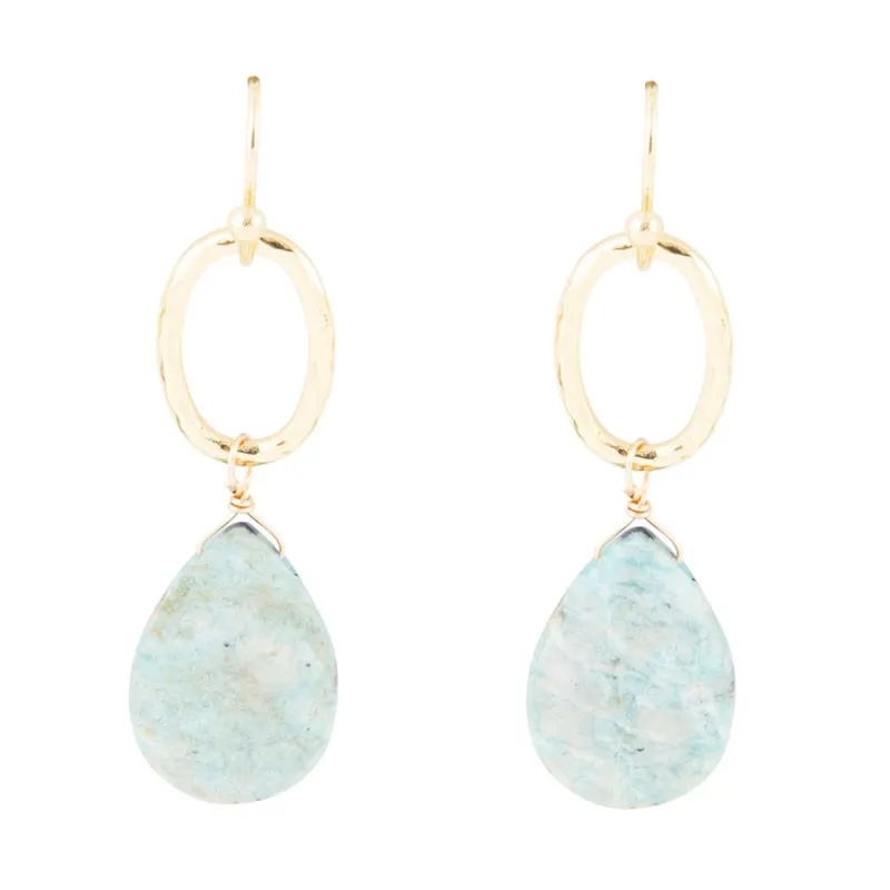 Pretty Drops of Blue Amazonite Golden Drop Earrings sold by Barse