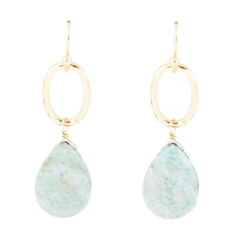 Pretty Drops of Blue Amazonite Golden Drop Earrings sold by Barse
