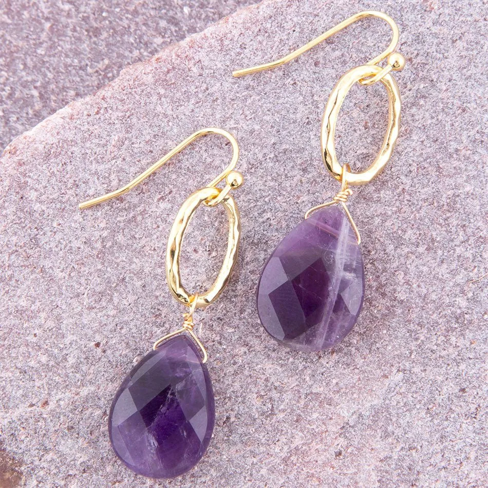 Pretty Drops of Purple Amethyst Golden Drop Earrings sold by Barse product image thumbnail 3
