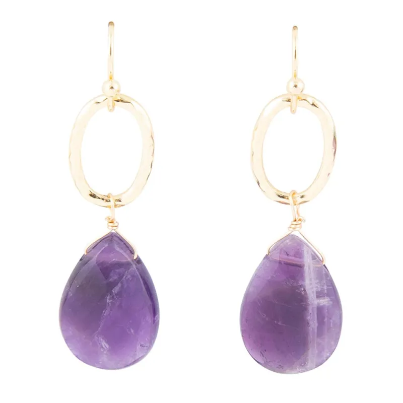 Pretty Drops of Purple Amethyst Golden Drop Earrings sold by Barse