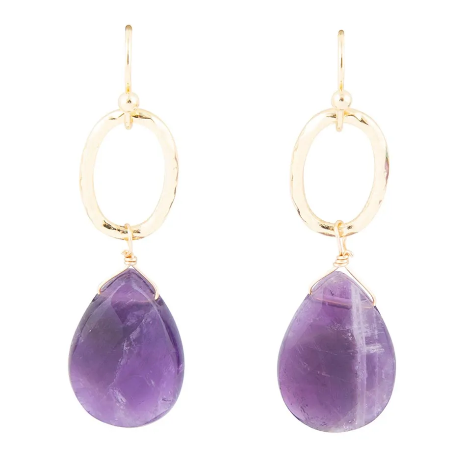 Pretty Drops of Purple Amethyst Golden Drop Earrings sold by Barse
