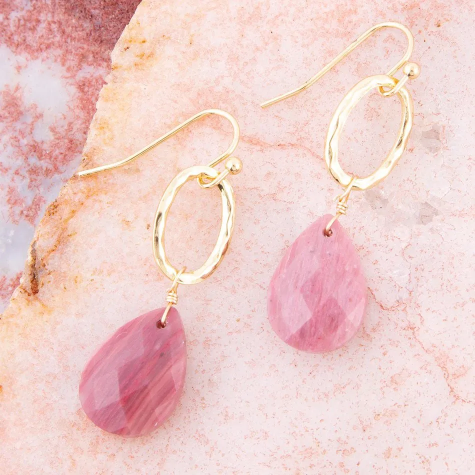 Pretty Drops of Pink Rhodonite Golden Drop Earrings sold by Barse product image thumbnail 3