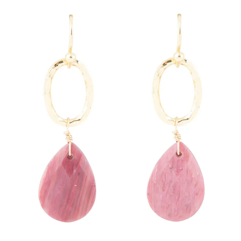Pretty Drops of Pink Rhodonite Golden Drop Earrings sold by Barse