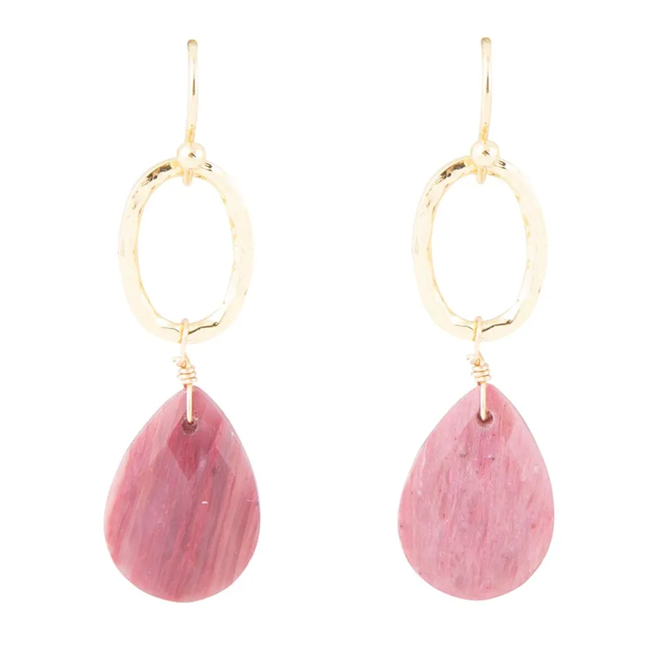 Pretty Drops of Pink Rhodonite Golden Drop Earrings sold by Barse