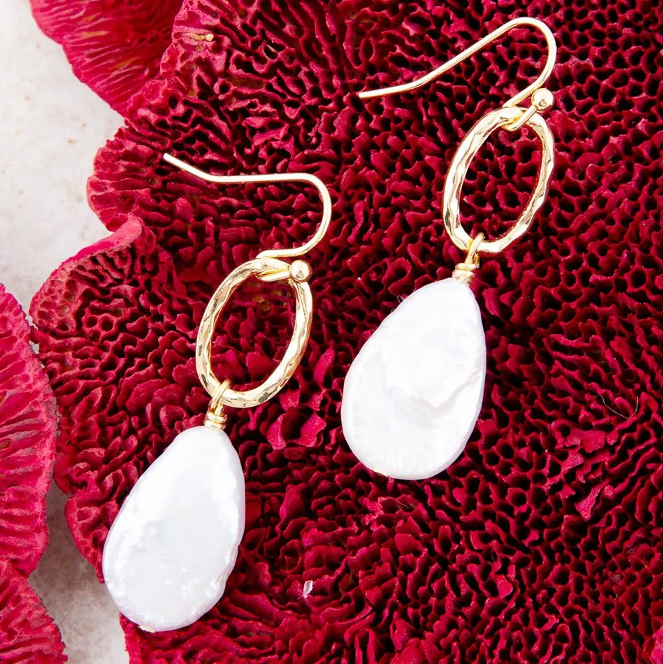 Drops of White Freshwater Pearl Golden Drop Earrings sold by Barse product image thumbnail 3