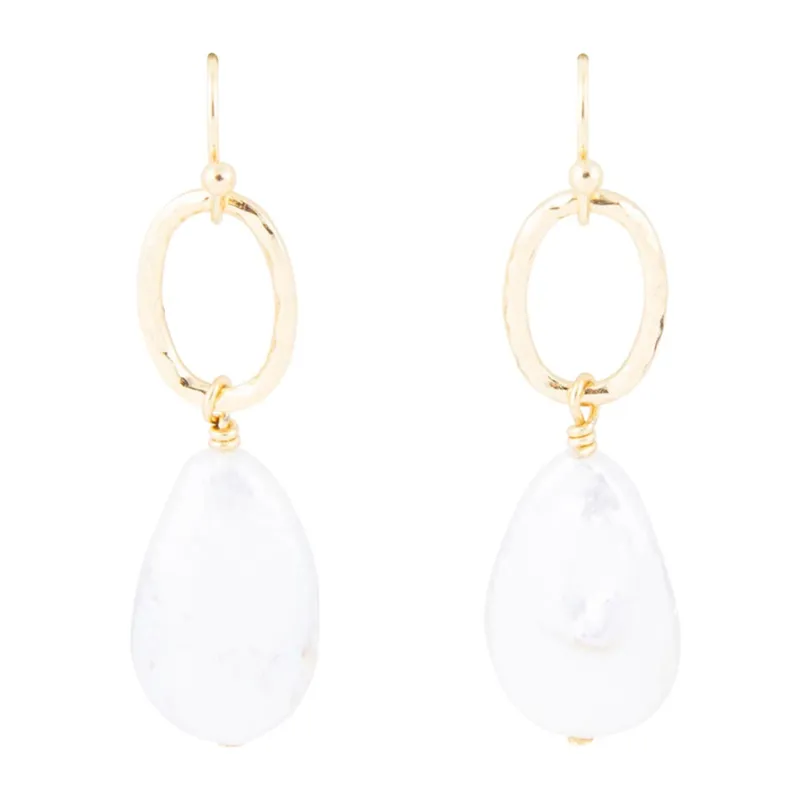 Drops of White Freshwater Pearl Golden Drop Earrings sold by Barse