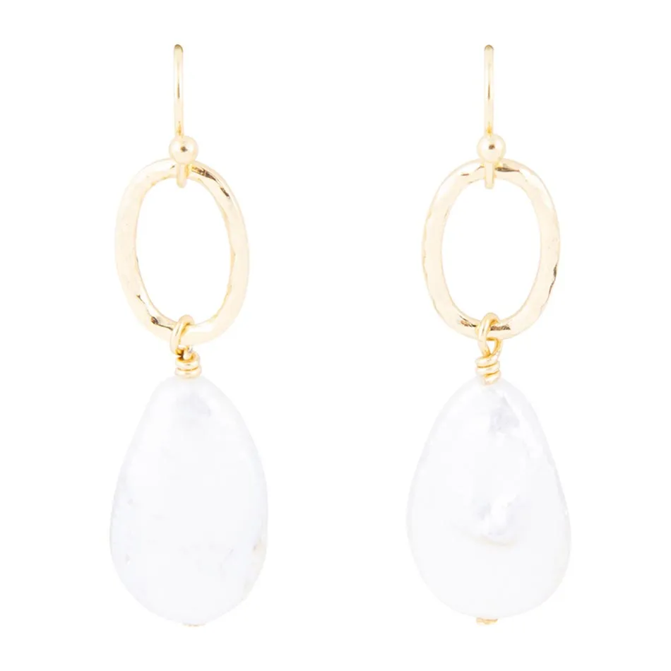 Drops of White Freshwater Pearl Golden Drop Earrings sold by Barse