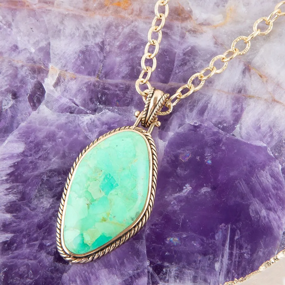 Lime Green Turquoise Boulder Golden Pendant Necklace sold by Barse product image thumbnail 2