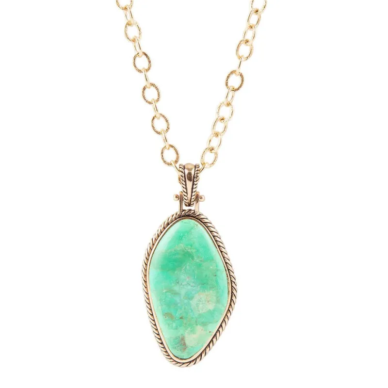 Lime Green Turquoise Boulder Golden Pendant Necklace sold by Barse