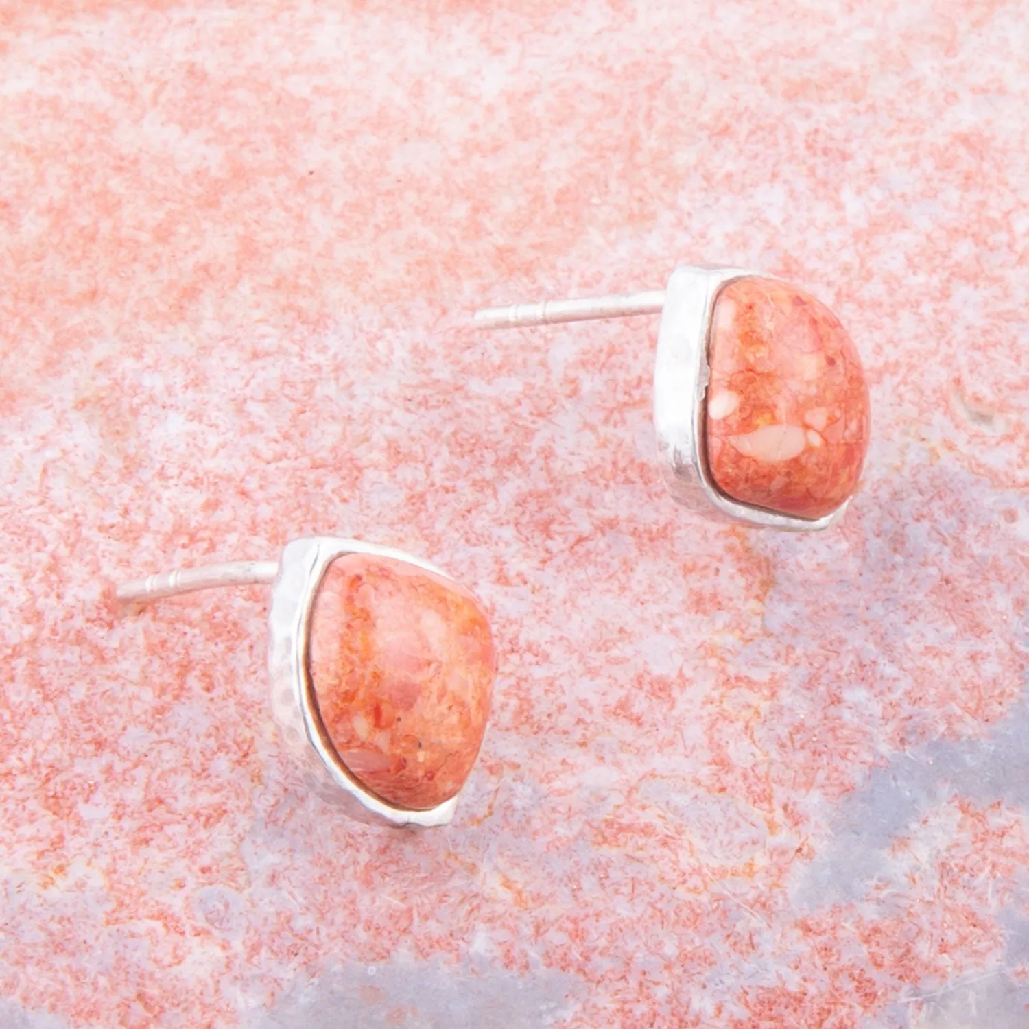 Abstract Orange Sponge Coral and Sterling Silver Stud Earrings sold by Barse product image thumbnail 2