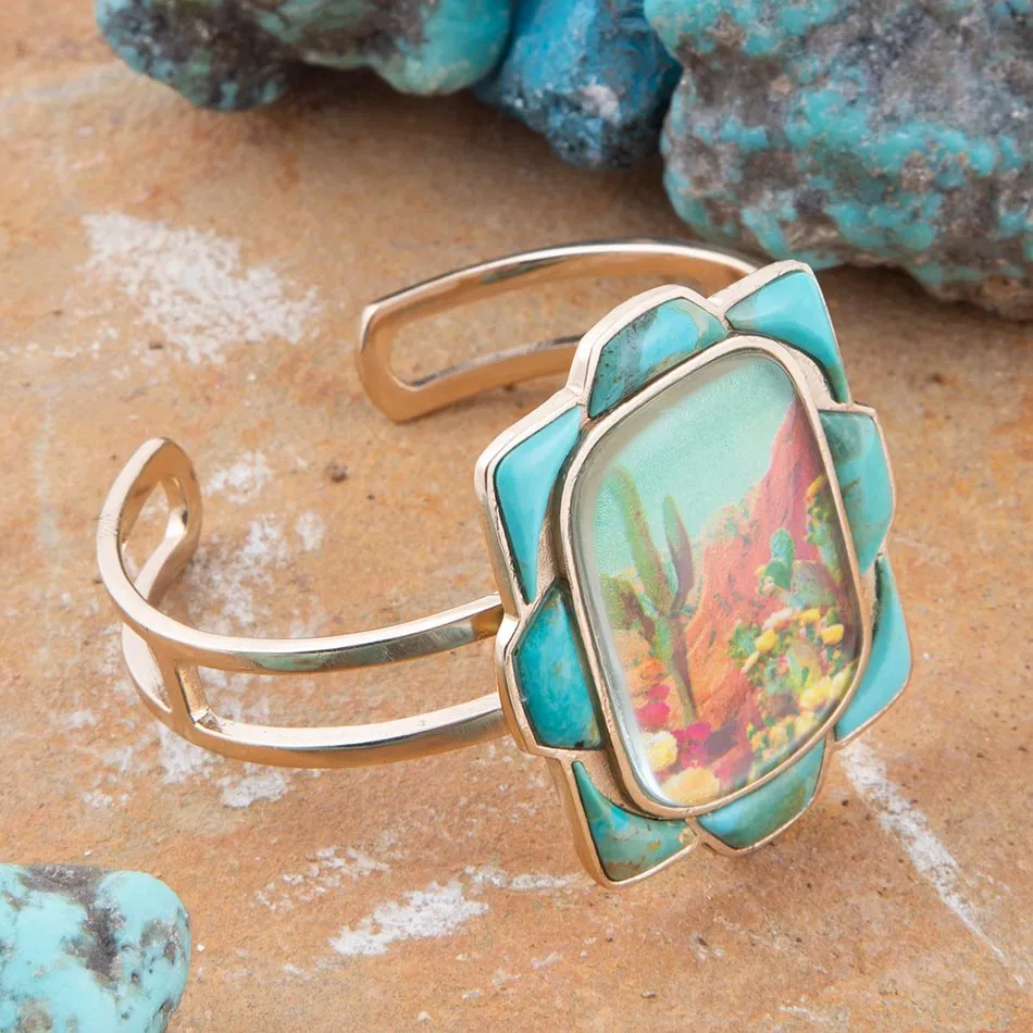 Scenic Sedona Blue Turquoise and Golden Cuff Bracelet sold by Barse product image thumbnail 3